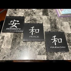 3 hanging pictures Peace , Harmony & Serenity